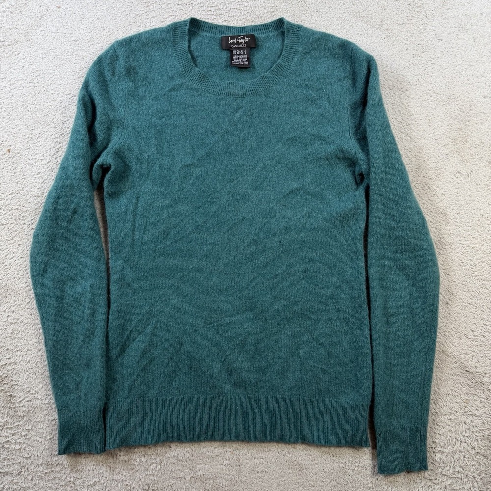 Lord & Taylor Sweater Womens XS Green 100% Cashmere Crewneck Pullover Soft